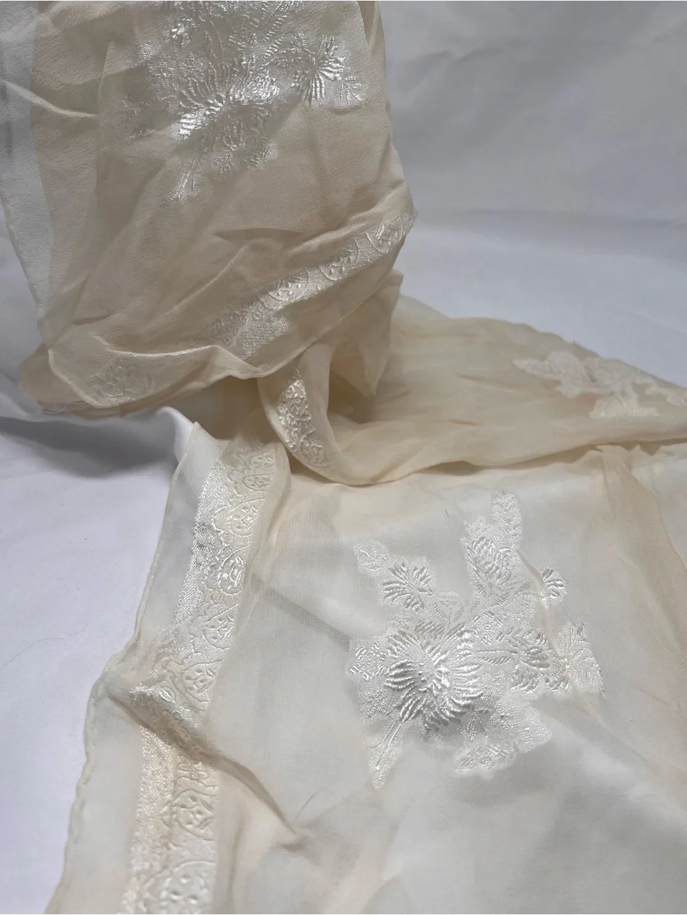 Delicate Cream Lace-Accent Sheer Wrap or scarf